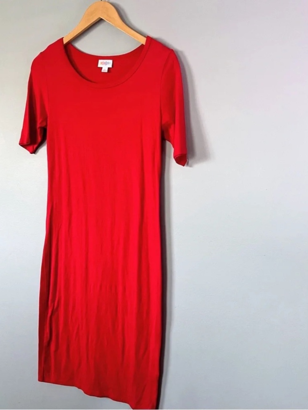 LuLaRoe Julia Dress Red Short Sleeve Bodycon Midi Stretch Size Small